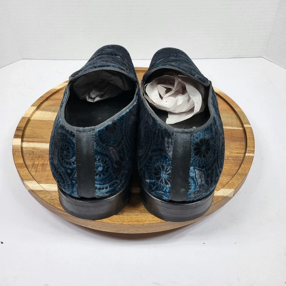 Mezlan Cole Loafers Mens 11 Blue Velvet Paisley Good Made in Spain Luxury Shoes